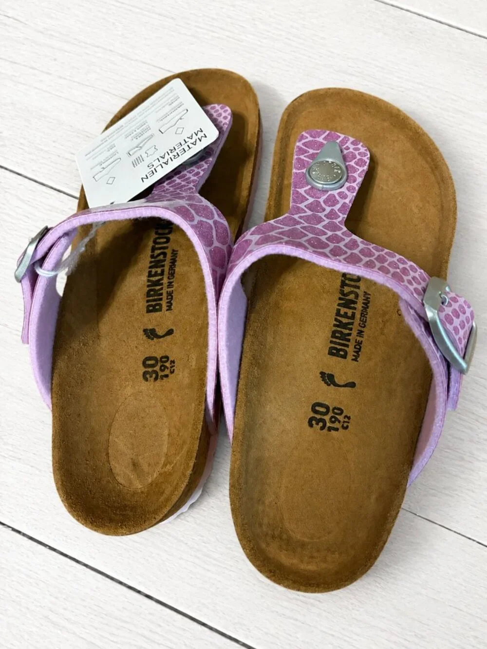 NWT Birkenstock Rio Kids Shiny Snake Pink Sandals EU 32 + Box